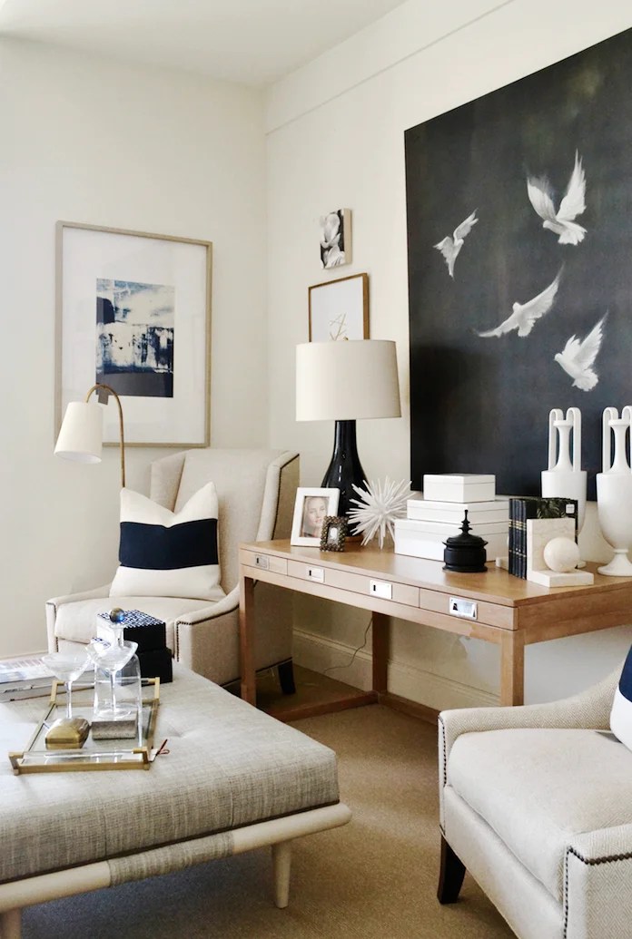 A chic, contemporary neutral sitting area designed by Summerhouse gets recreated for less by @copycatchic | budget home decor and design for less