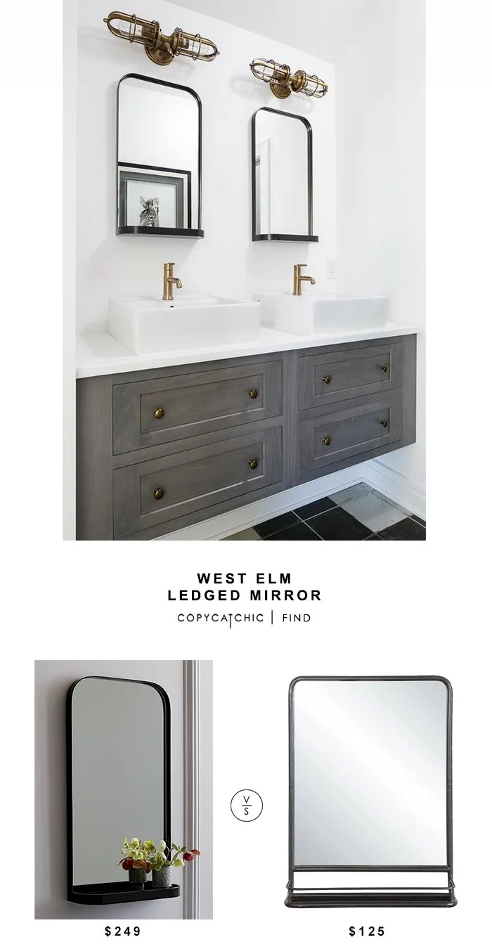 West Elm Ledged Mirror for $249 vs Creative Co-Op Metal Mirror with Shelf $125 copycatchic luxe living for less budget home decor and design look for less
