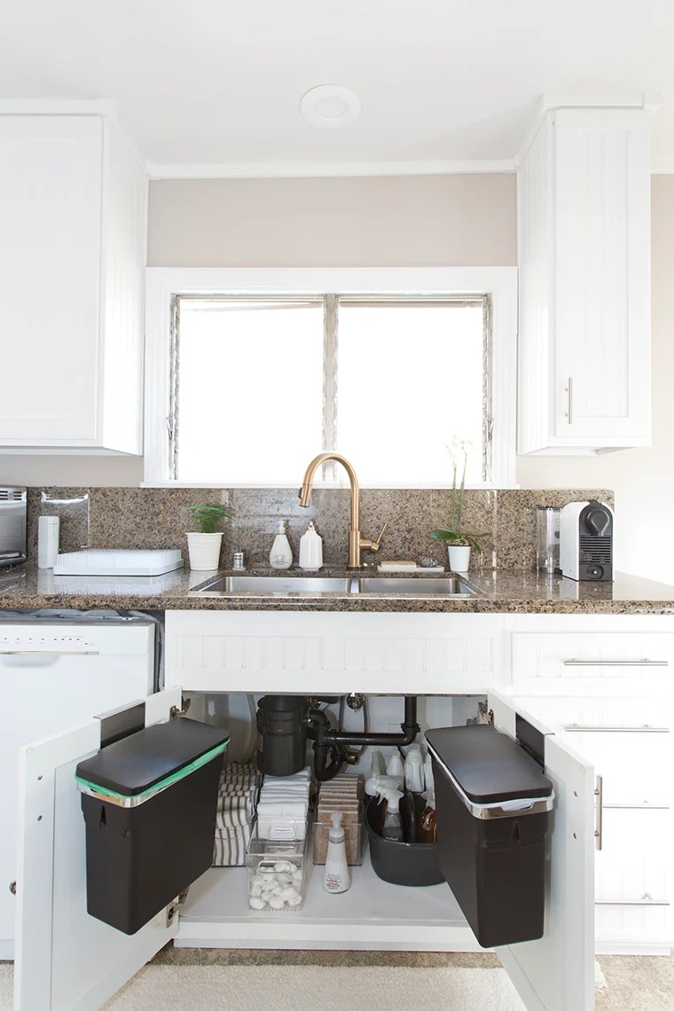 Decluttering and organizing the kitchen sink area and cabinets with copycatchic and @methodhome minimalist home luxe living for less