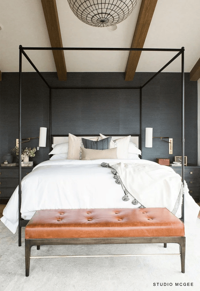 Restoration Hardware French Iron Canopy Bed for $1995 vs Overstock Lauren Upholstered Canopy Bed for $280 copycatchic luxe living for less budget home decor