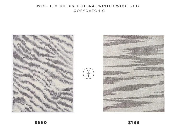 West Elm Diffused Zebra Printed Wool Rug $550 vs Rivet Modern Zebra Print Rug $199 gray zebra print rug look for less copycatchic luxe living for less budget home decor and design daily finds