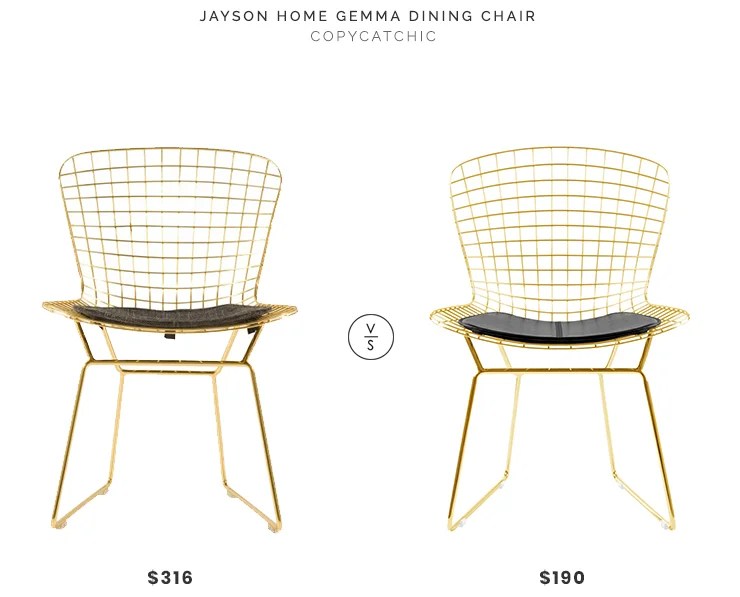 Jayson Home Gemma Dining Chair $316 vs Advanced Interior Design Bertoia Side Chair $190 gold wire bertoia chair look for less copycatchic luxe living for less budget home decor and design daily finds and room redos