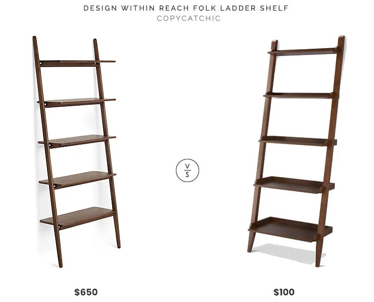Design Within Reach Folk Ladder Shelving $650 vs Target Threshold Carson Leaning Bookcase $100 mid century ladder shelf book case shelving look for less copycatchic luxe living for less budget home decor and design daily finds and room redos