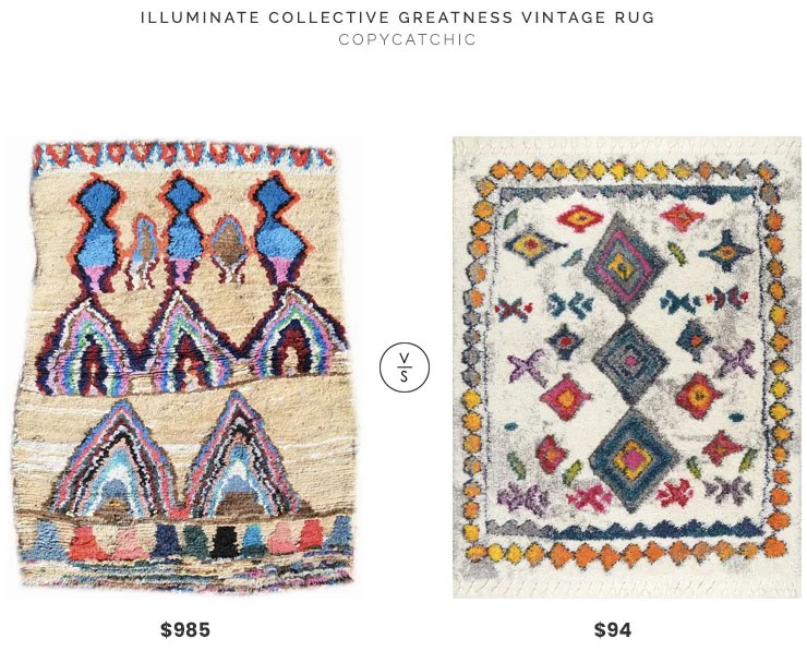 Illuminate Collective Greatness Vintage Rug $985 vs Rugs USA Radiance Moroccan Luxuriant Shag Rug $94 moroccan rug look for less copycatchic luxe living for less budget home decor and design daily finds, home trends and room redos