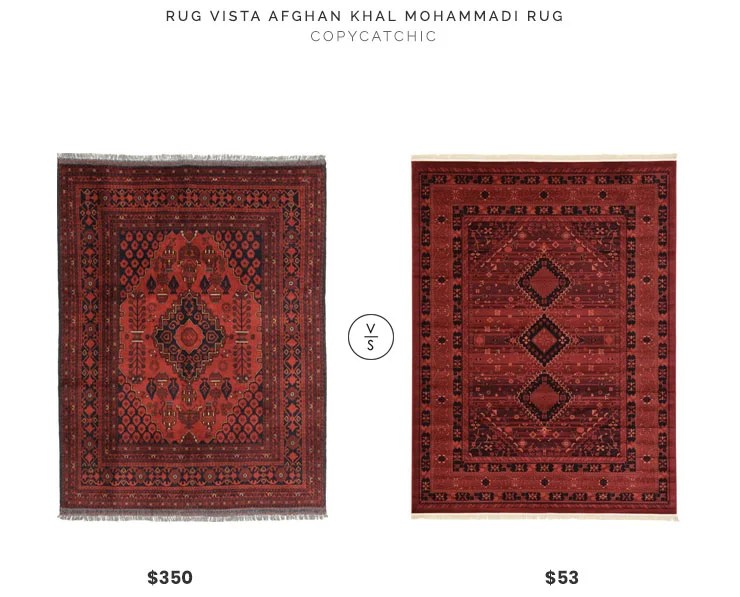 Rug Vista Afghan Khan Mohammadi Rug $350 vs Joss and Main Kowloon Red Area Rug $53 red afghan rug look for less copycatchic luxe living for less budget home decor and design daily finds, home trends and room redos
