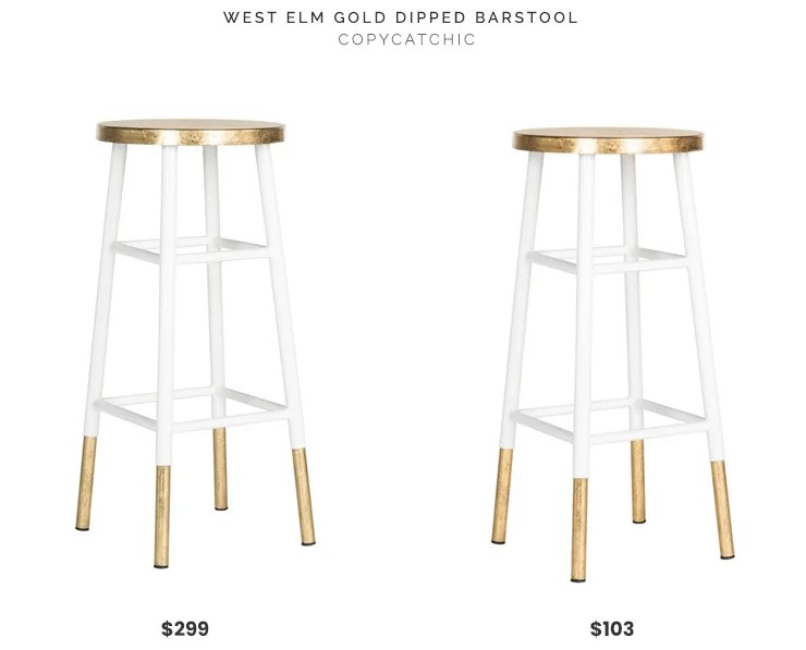 West Elm Gold Dipped Barstool $299 vs. Amazon Safavieh Emery White and Dipped Gold Leaf Stool $103, gold dipped bar stool look for less, copycatchic luxe living for less, budget home decor and design, daily finds, home trends, sales, budget travel and room redos