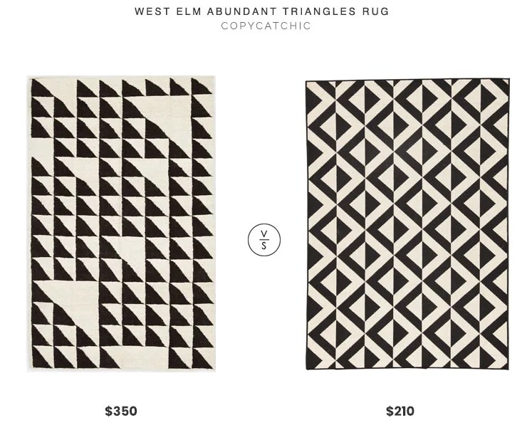 West Elm Abundant Triangles Rug $350 vs. Lulu and Georgia Tri-Montage Rug $210, black and white triangle rug look for less, copycatchic luxe living for less, budget home decor and design, daily finds, home trends, sales, budget travel and room redos