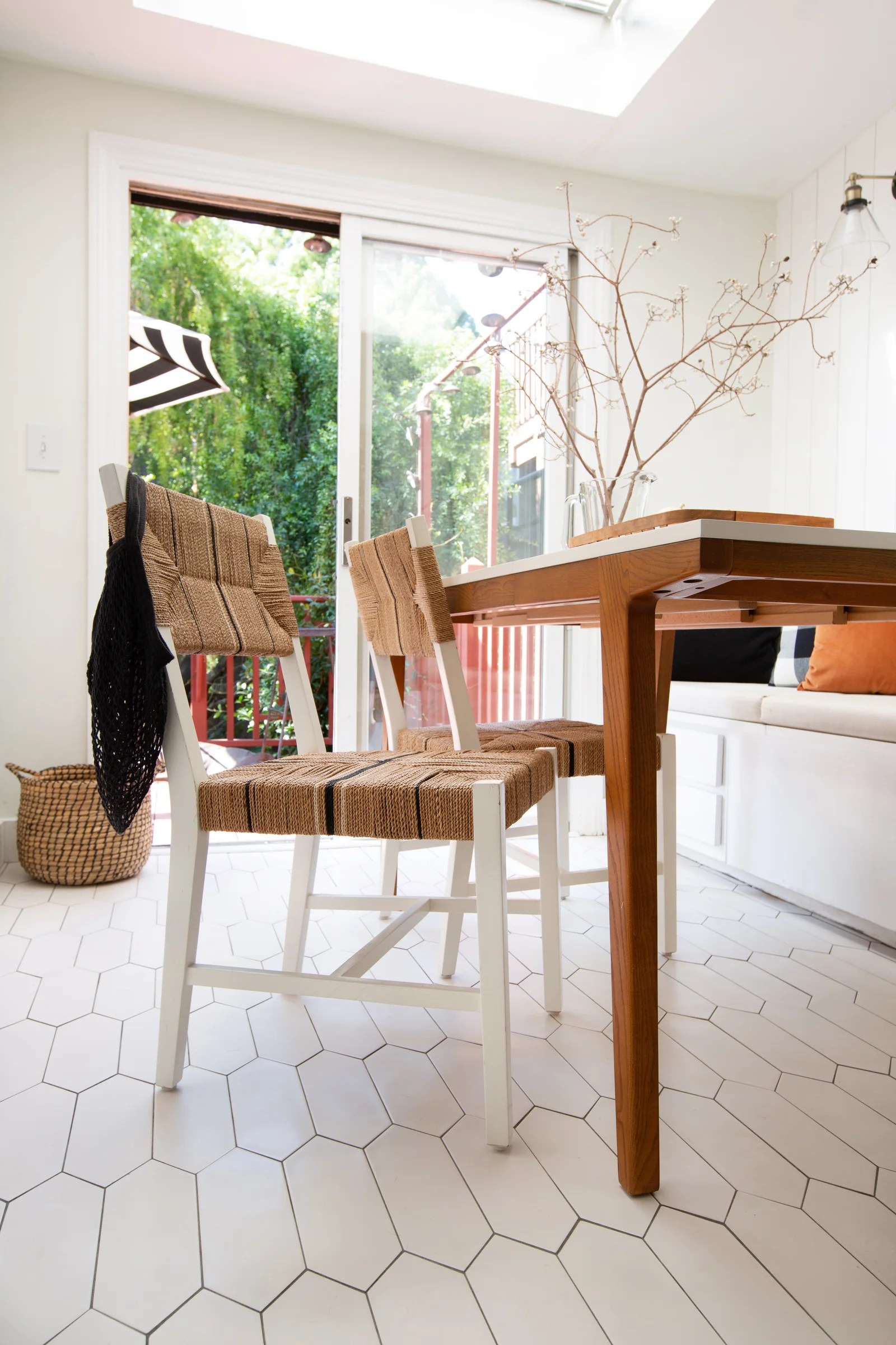 Copy Cat Chic kitchen renovation phase 1 complete! We updated the flooring to white picket tile from Home Depot | Stay tuned for more updates | copycatchic luxe living for less budget home decor and design