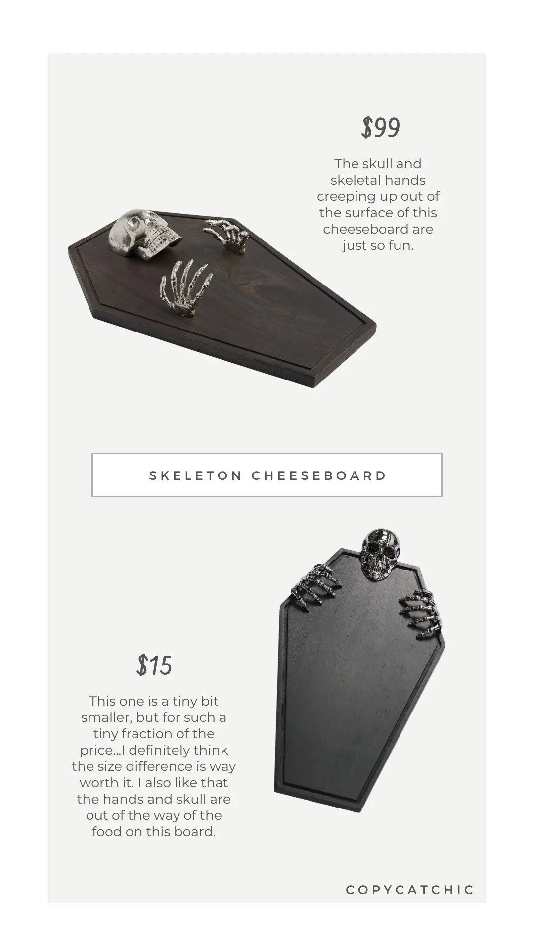 copycatchic daily find Look for Less: Look for Less Pottery Barn Skeleton Cheeseboard vs Michaels Black & Silver Skeleton Cheese Board by Celebrate It dupe