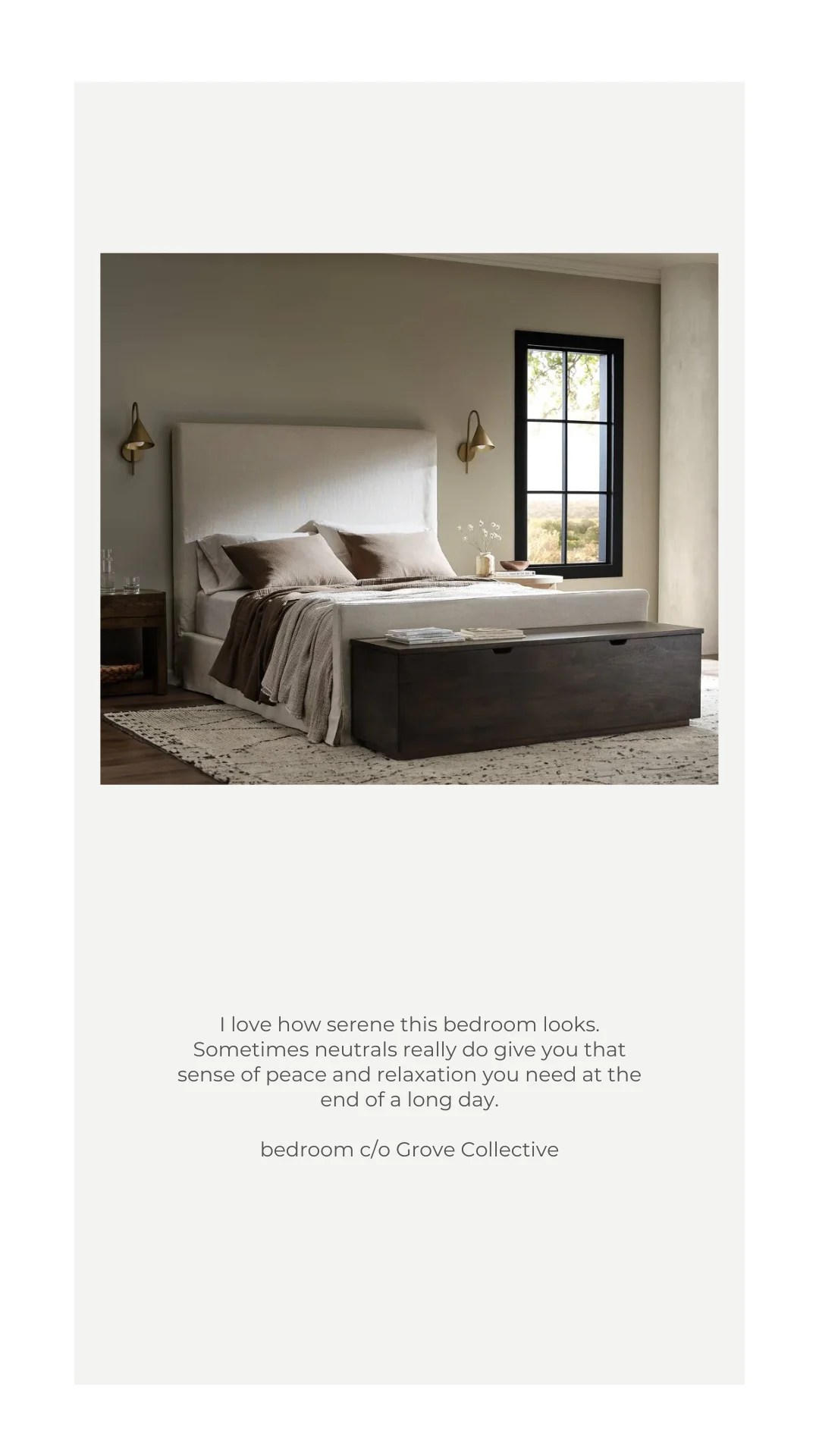 I love how serene this bedroom looks. Sometimes neutrals really do give you that sense of peace and relaxation you need at the end of a long day. Bedroom from Grove Collective.