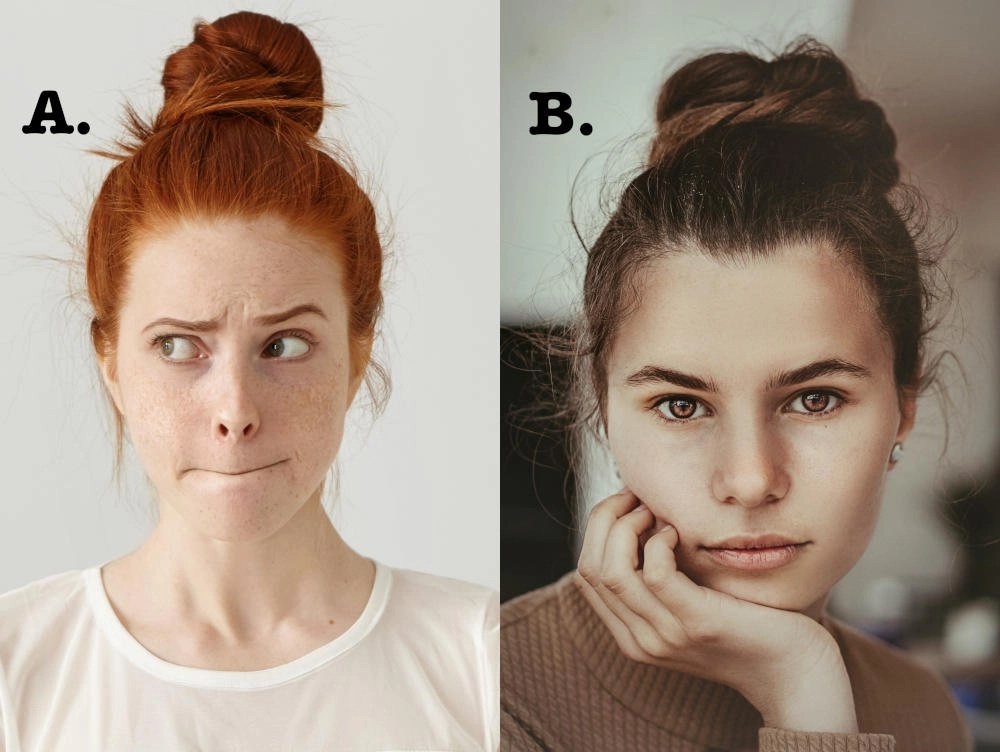 Two photos of women labeled A & B