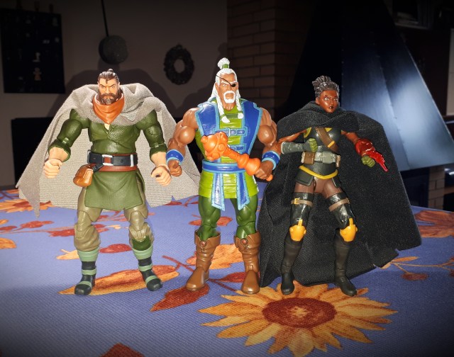 Three generations of Eternian Men-at-Arms: Duncan, Dekker and Andra.