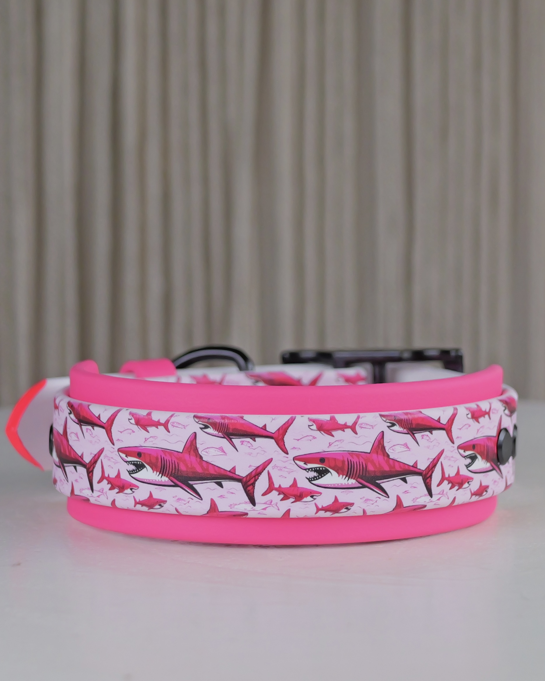 Pink Sharks - 1.5" Double Layer Dog Collar - Size 11.5-13.5"