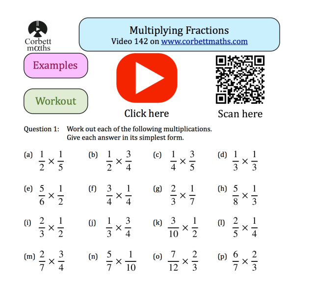 Multiplying Fractions Textbook Exercise – Corbettmaths