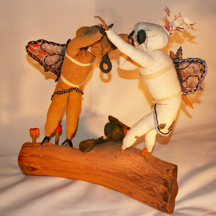 The Moth Within Me, 2000, Leather, wood, clay, seed beads, fabric, 25 x 20 x 12 inches