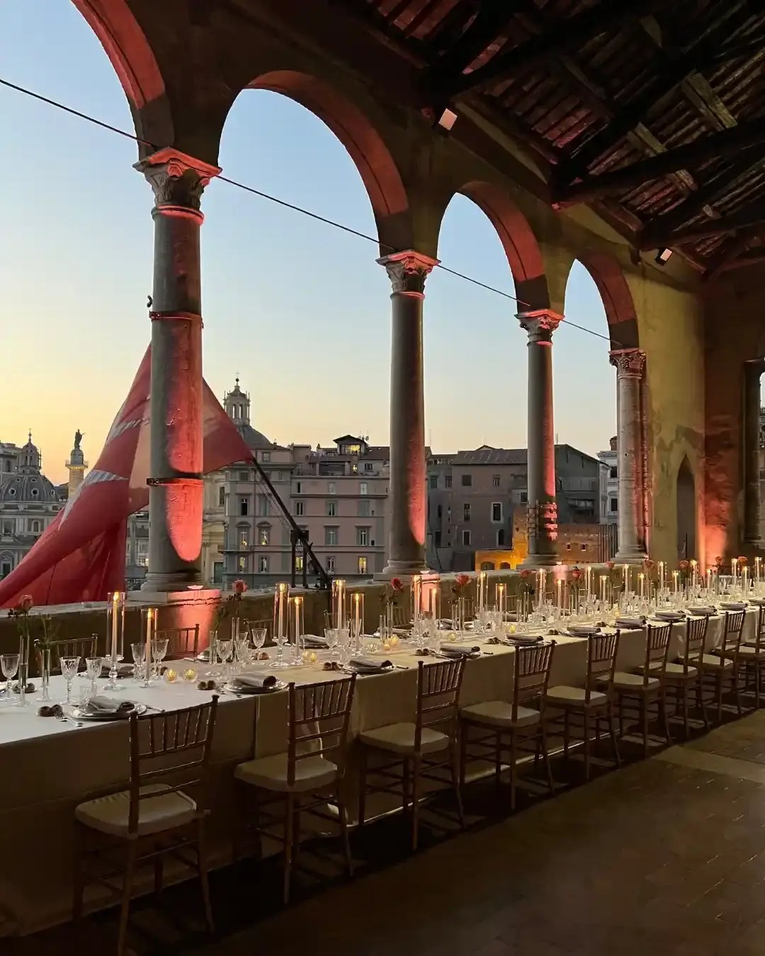 a long table set for a gala night
