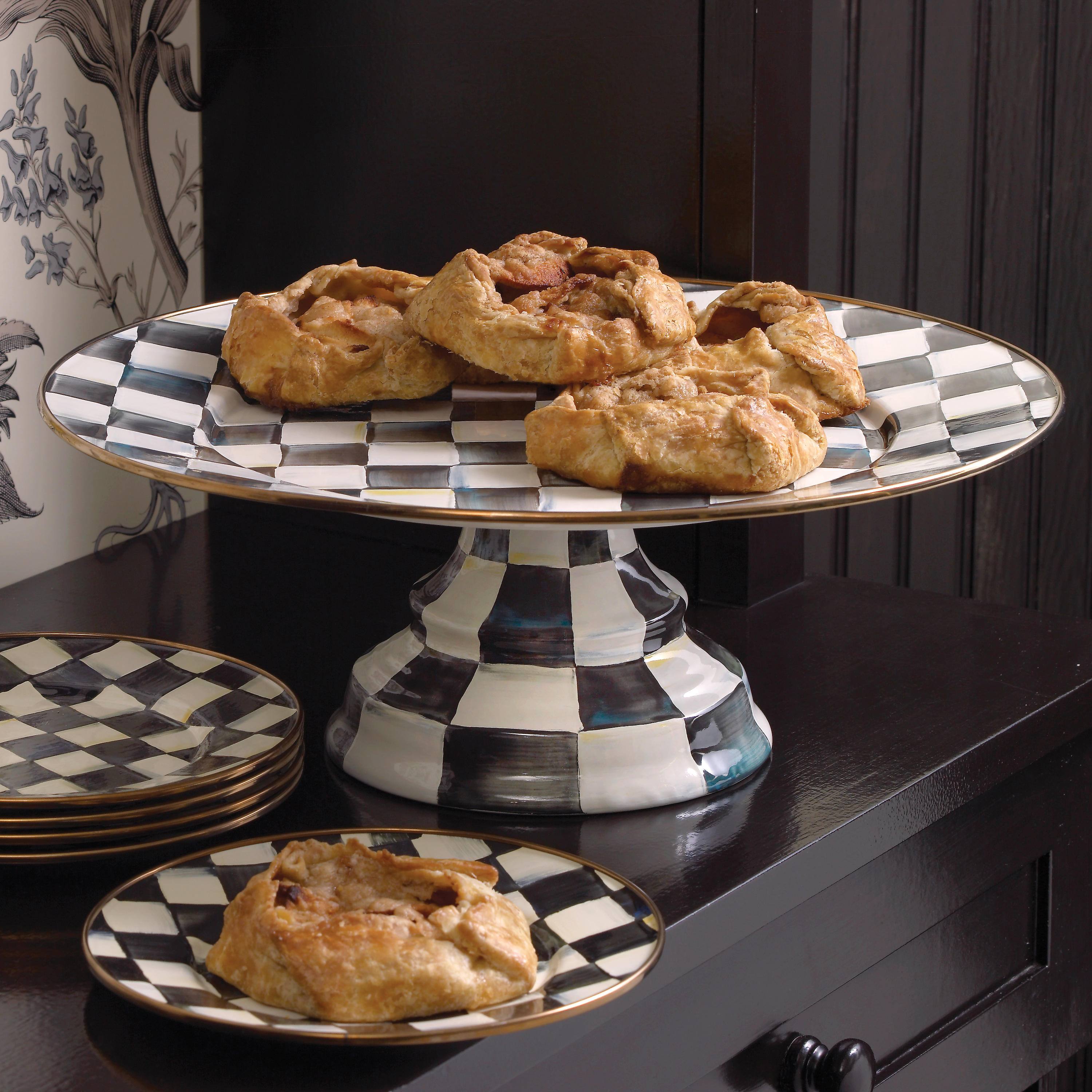 Courtly Check Enamel Pedestal Platter - Large - Cornelia Park