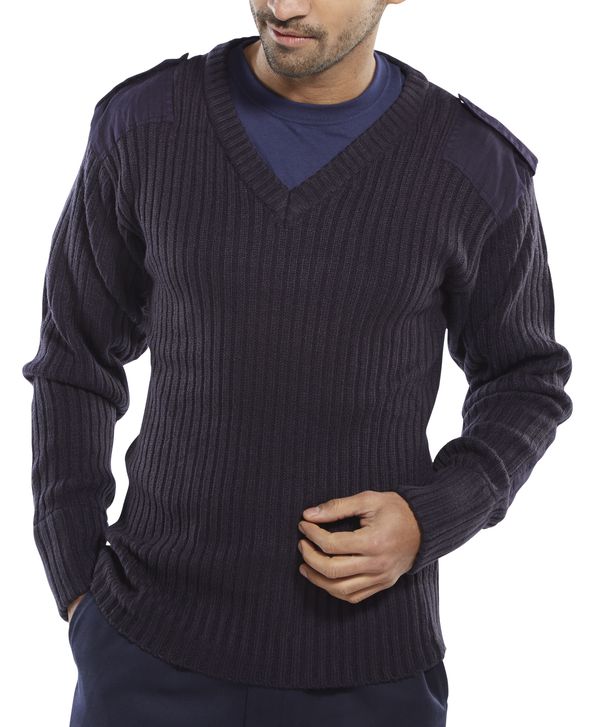 Beeswift Acrylic Mod V Neck Sweater Navy