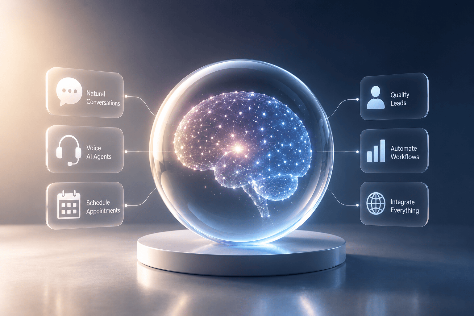 Futuristic AI agent assisting busines