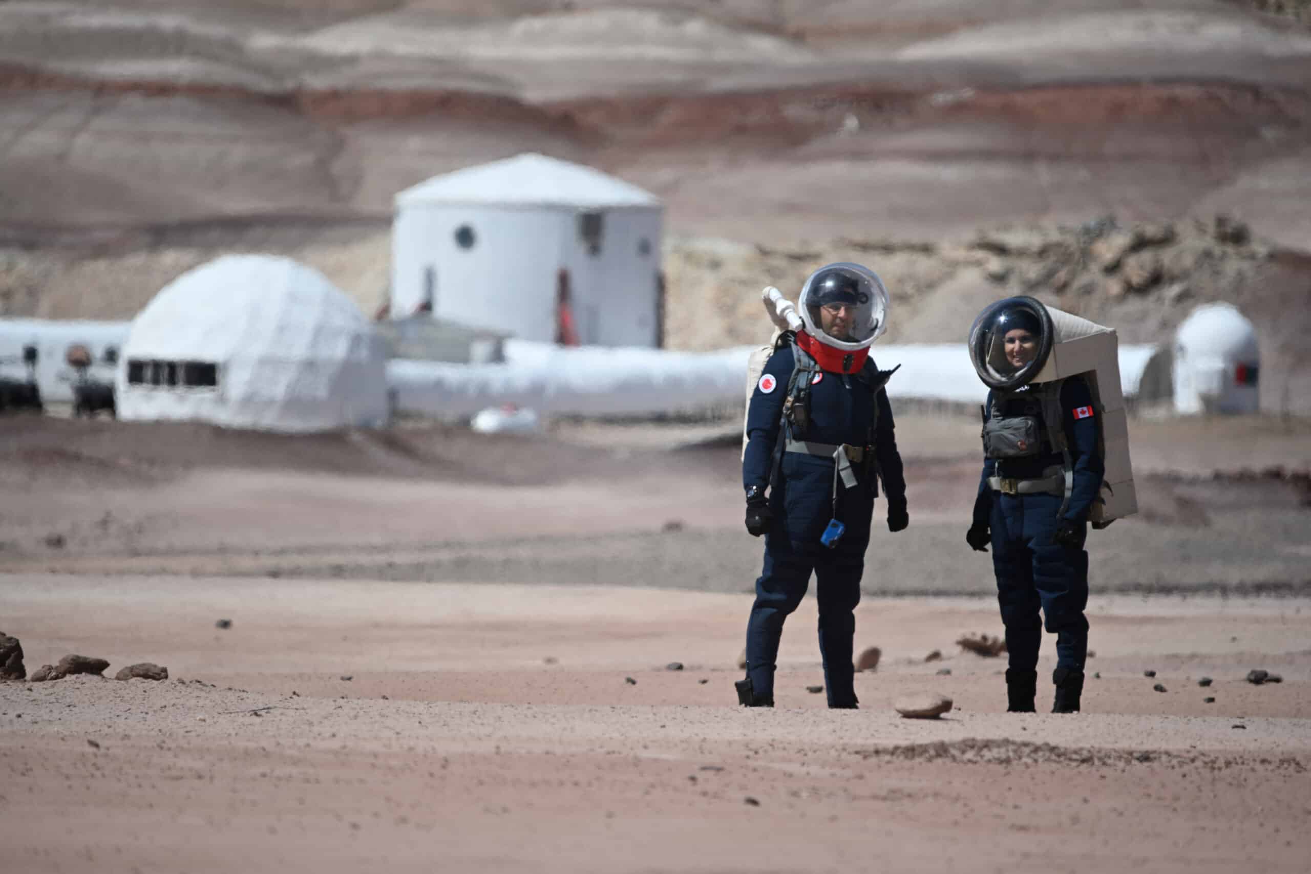Two crew members at Mars Desert Research Station in Utah