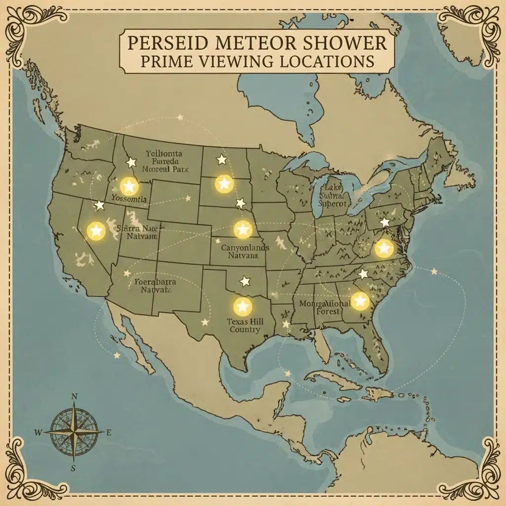 Perseid Meteor Shower 2026 Top US Viewing Spots COSMICS AURA Us Perseid Viewing Map.webp