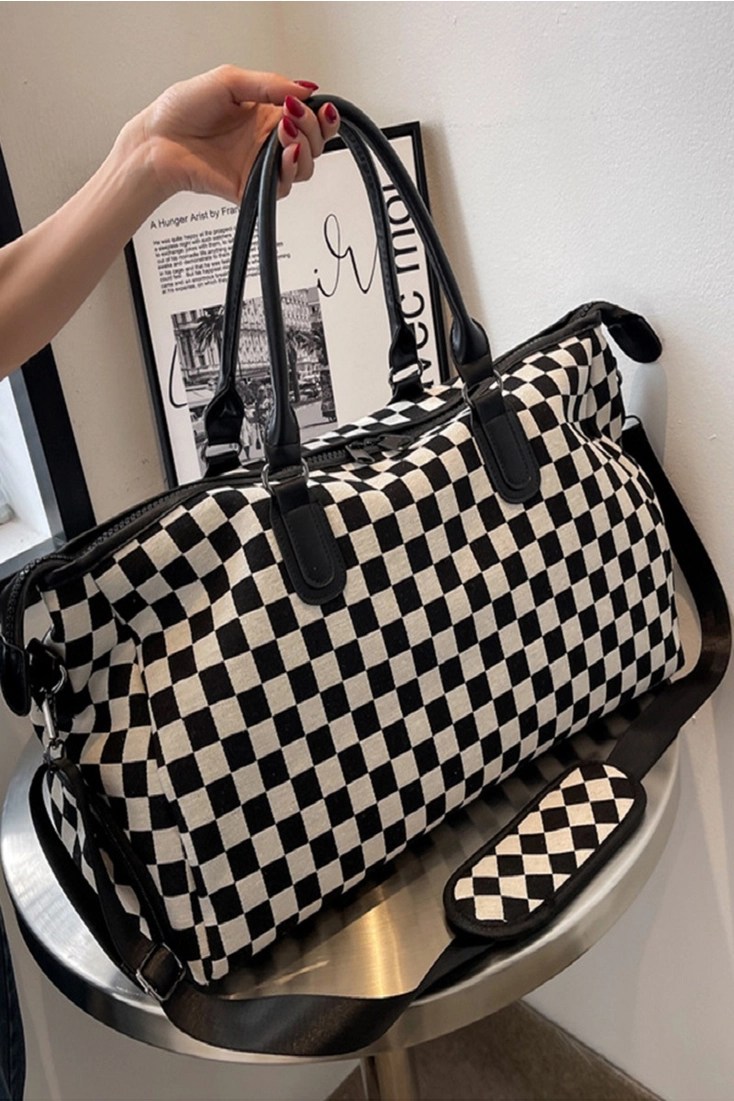 42 POPS 1205 Checkered Canvas Weekender Duffle Bag