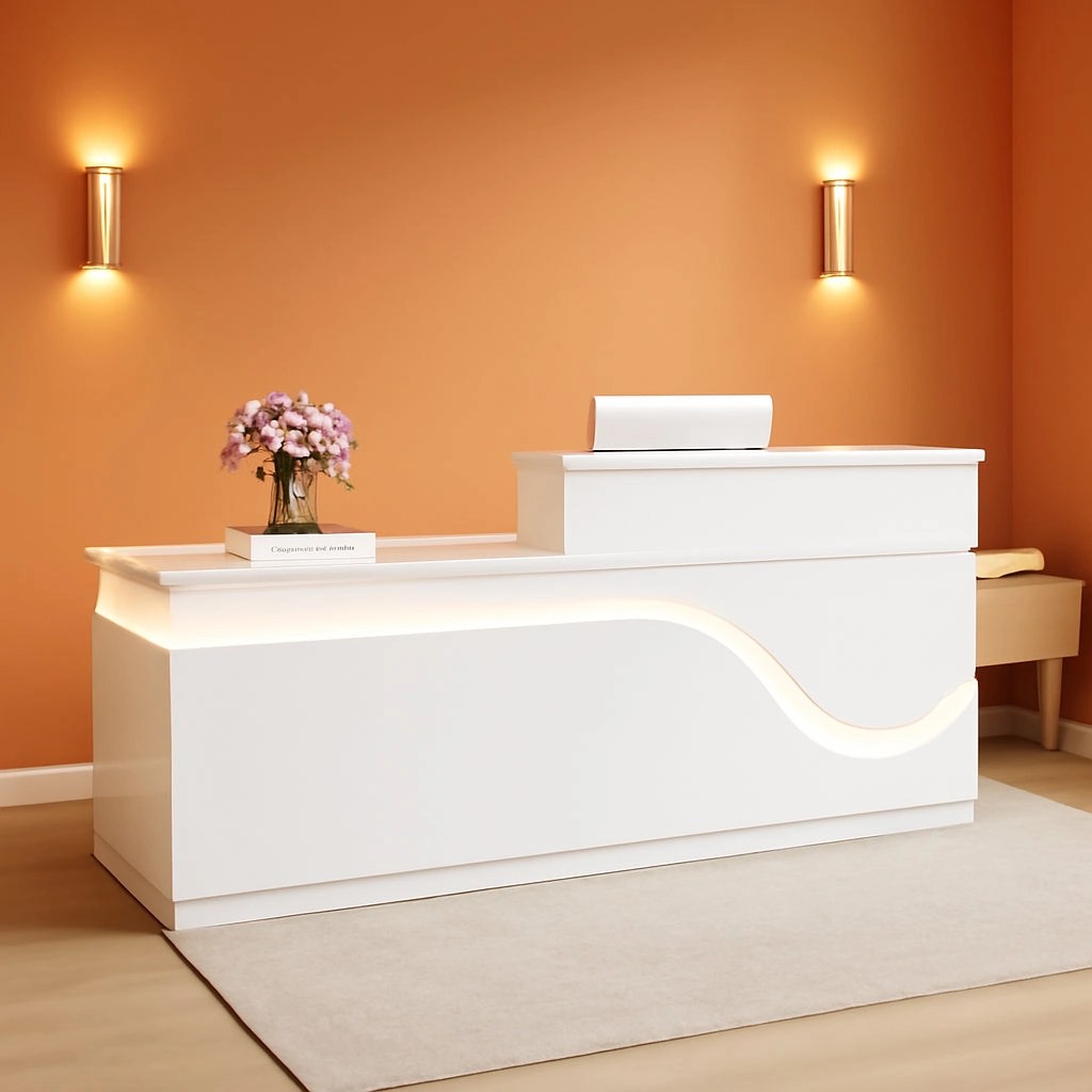 63 Inch Wooden Reception Desk with Lockable Drawer