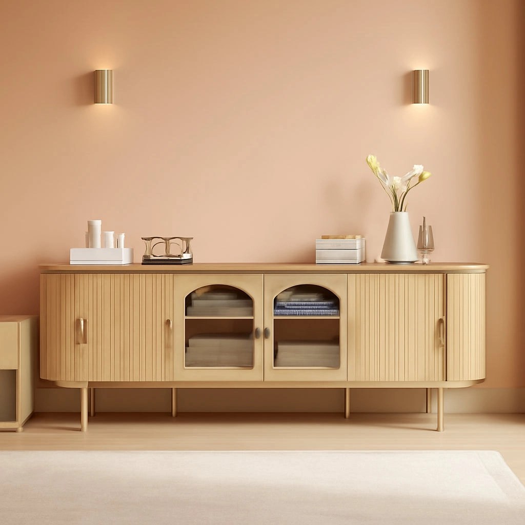 70 Inch Ultra Luxurious Fluted Tv Stand Reeded Oak Finish