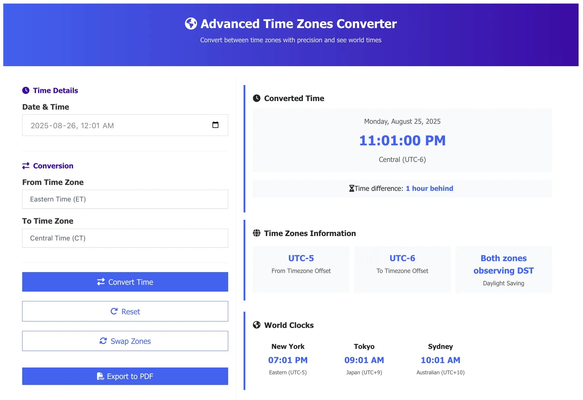 Time zones converter