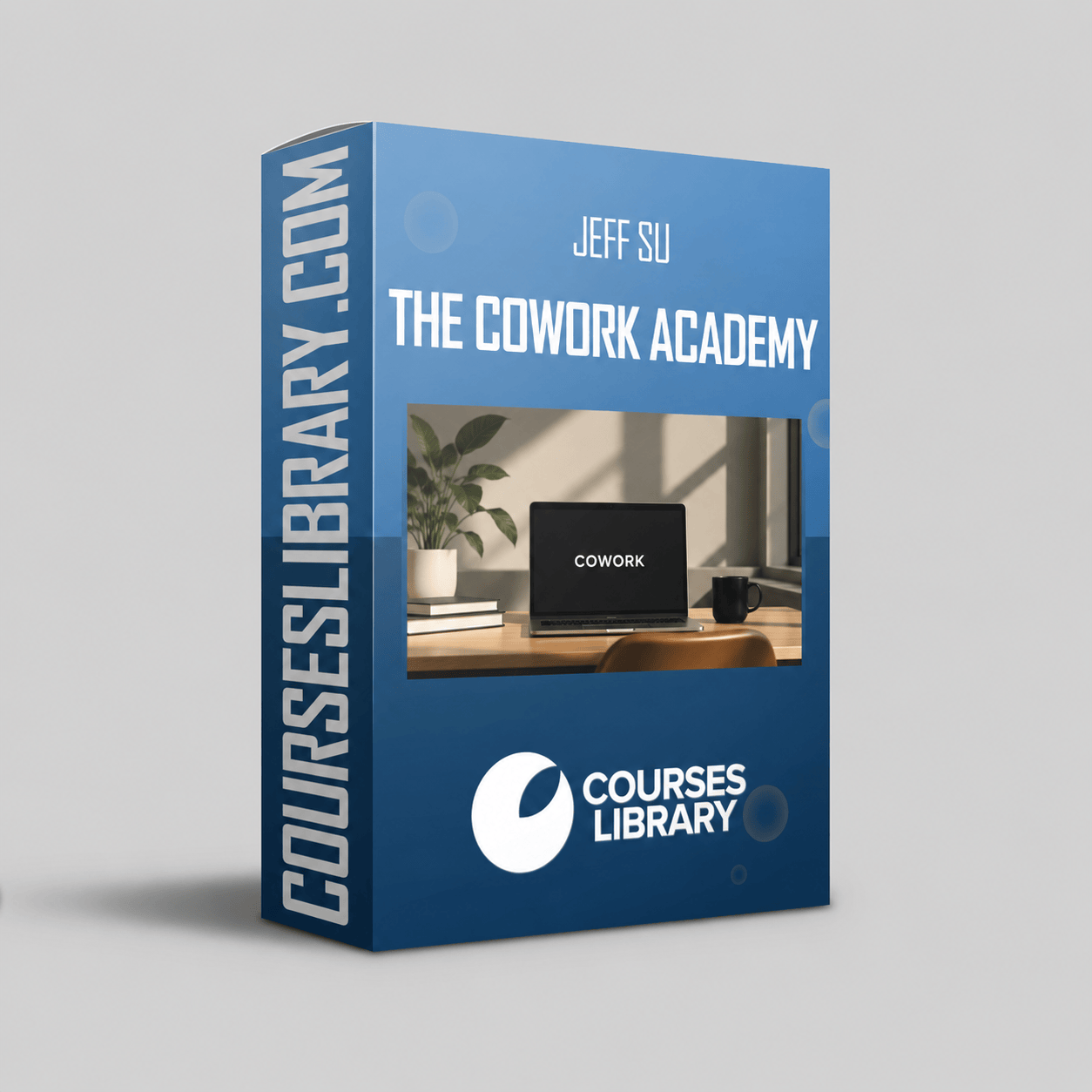 Jeff Su – The Cowork Academy course box mockup featuring Courses Library branding.