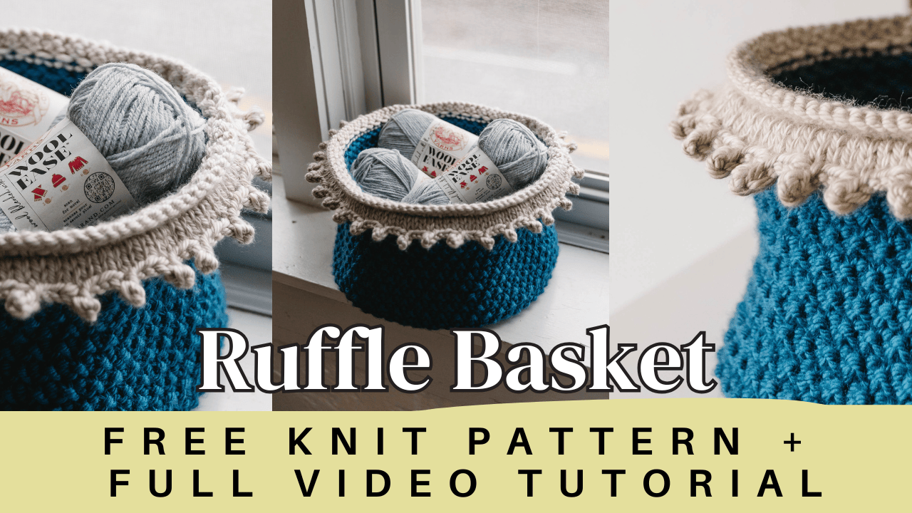 Youtube video link showing how to make a knit basket that is a free pattern.