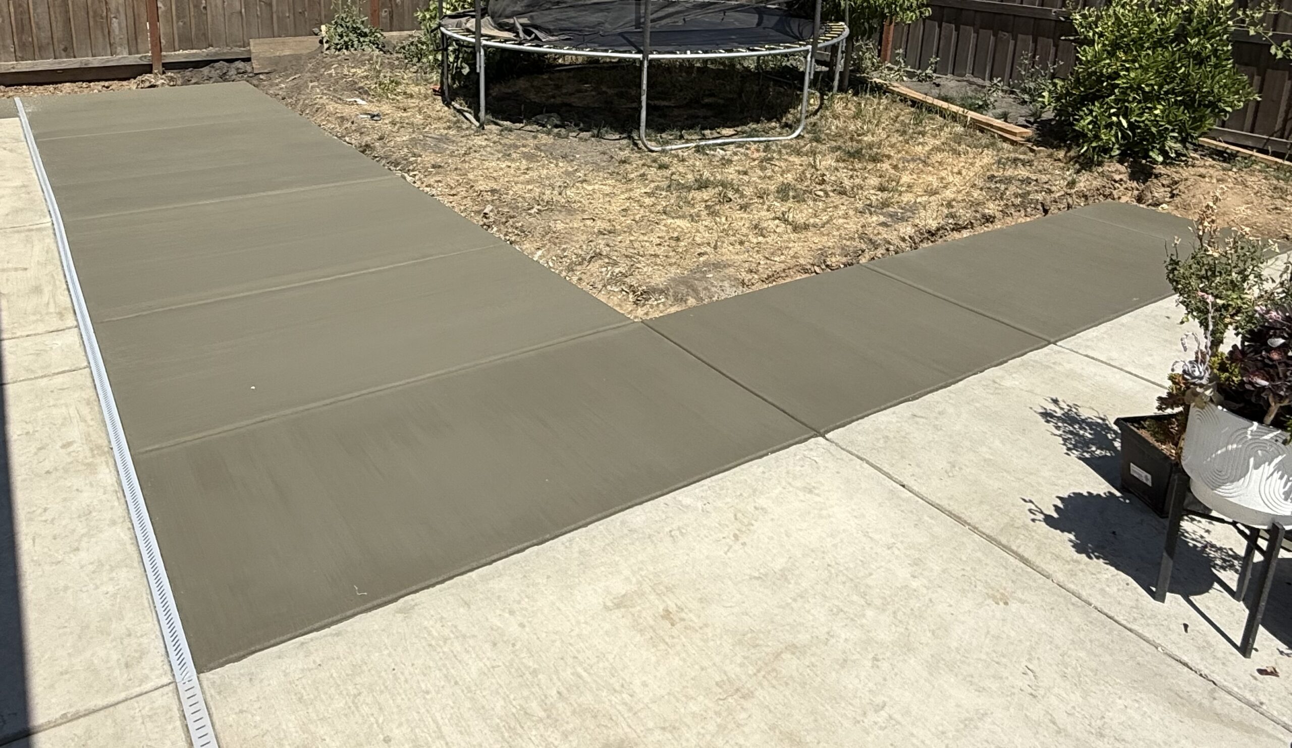 Newly poured concrete patio