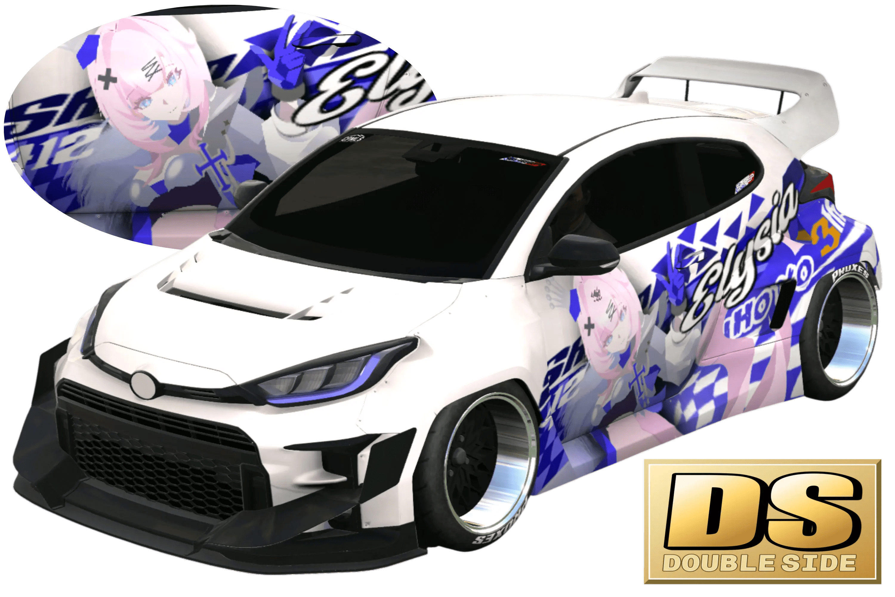 [523]Toyota GR Yaris 崩壞3RD 粉色妖精小姐 愛莉希雅 賽車服 雙面痛車