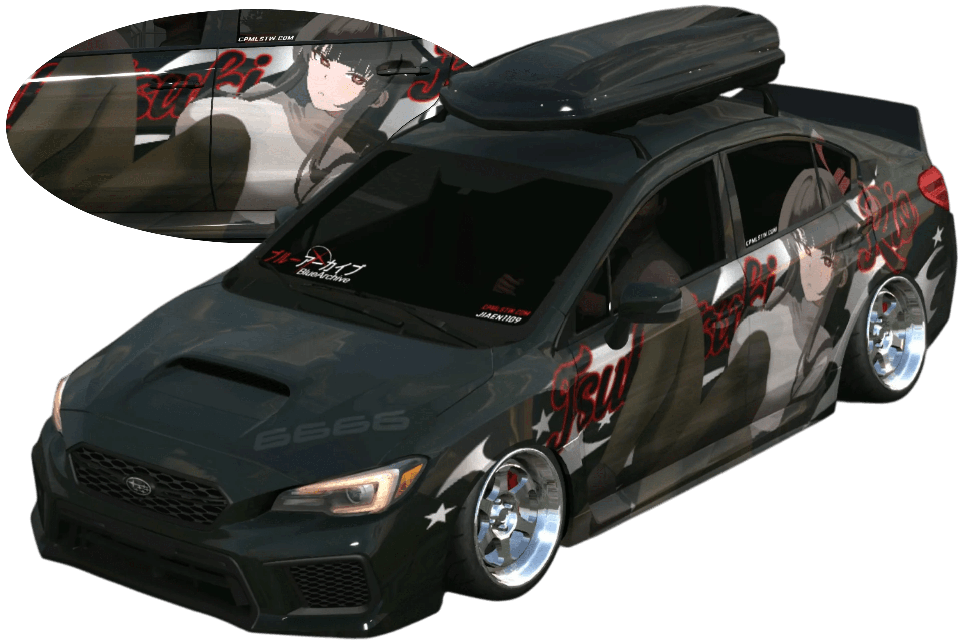 [555]Subaru WRX STI 蔚藍檔案 調月莉音 黑絲 日式鬼火 姿態趴低 單面痛車