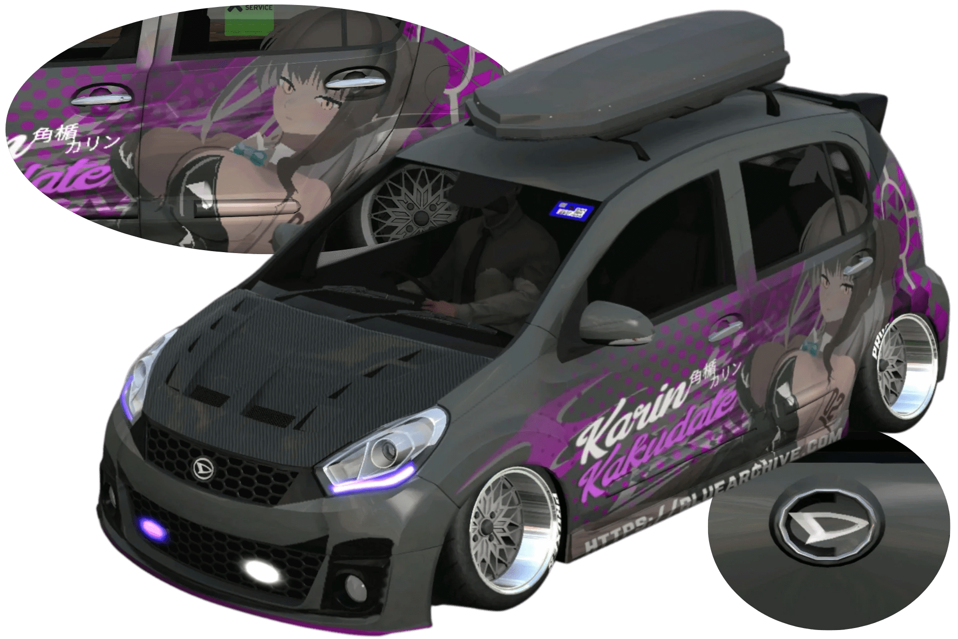 [554]Perodua Myvi Daihatsu車標 蔚藍檔案 角楯花凛 日式鬼火 單面痛車