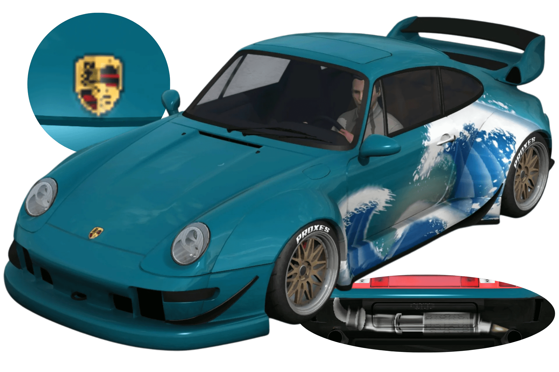 [551]Porsche 911(993) RWB 車頭細標 浮世繪海浪 仿真渦輪套件