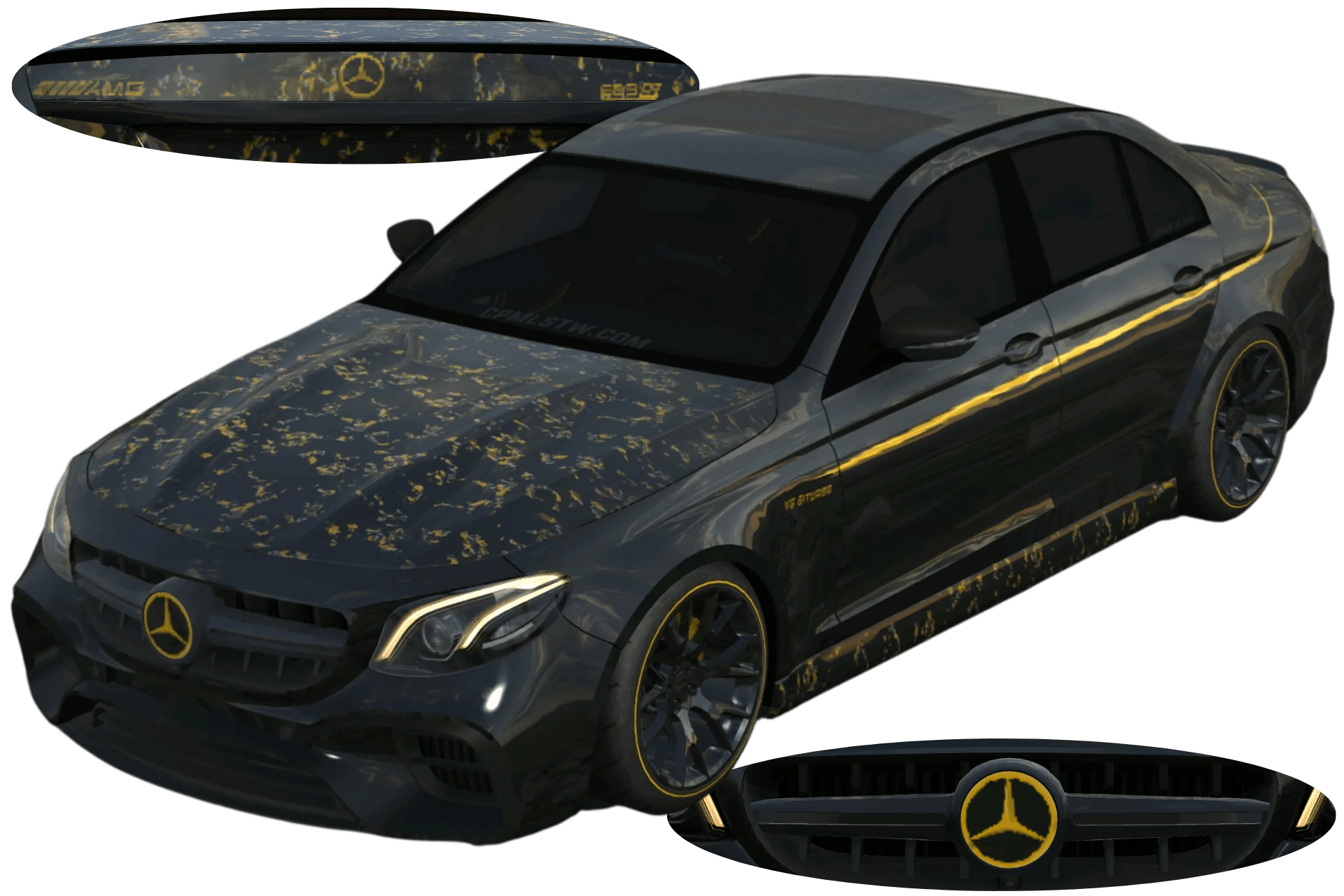 [566]Mercedes-Benz E63s AMG 金色鍛造碳纖維套件 前後細標