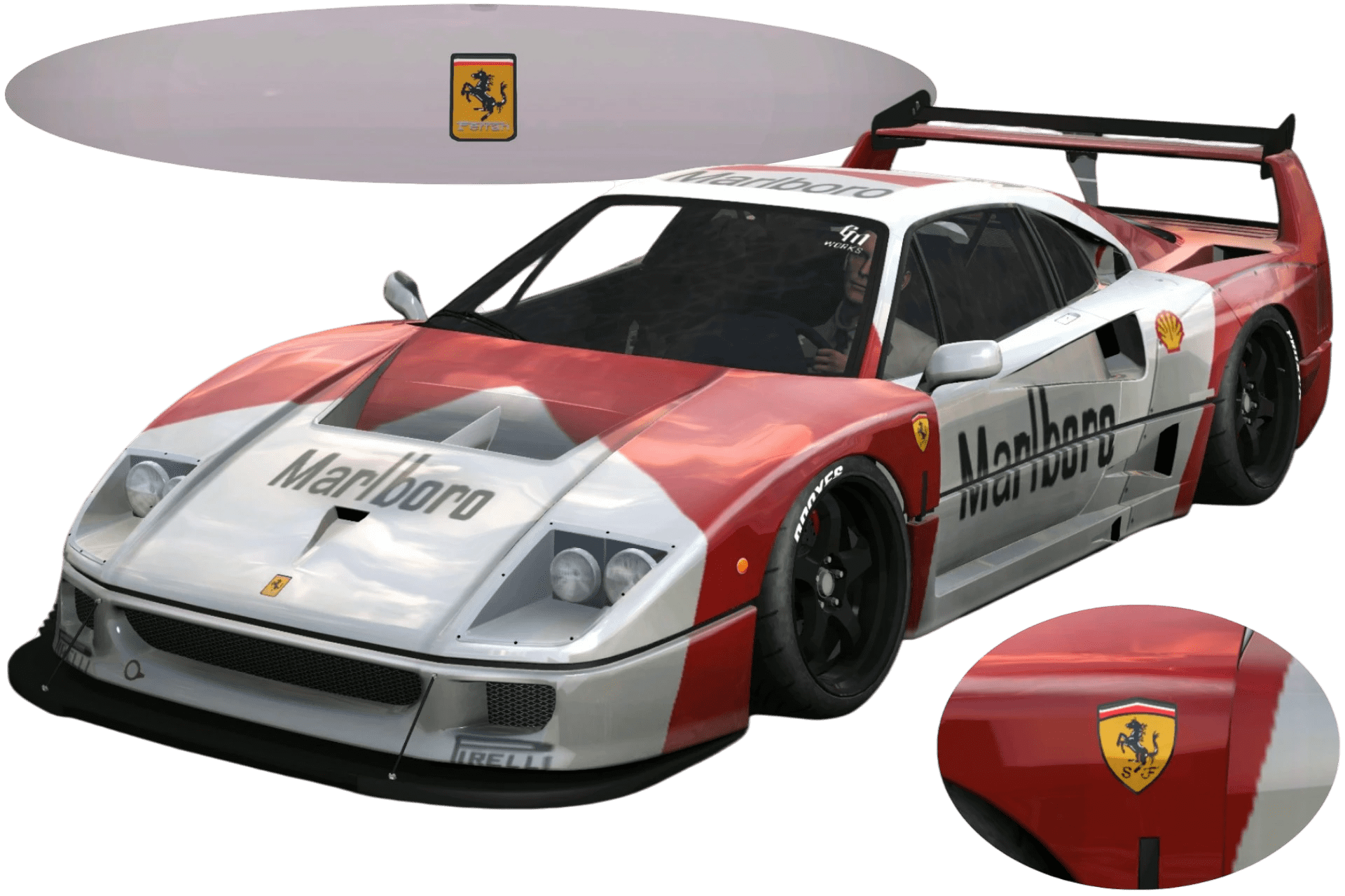 [656]Ferrari F40 Marlboro塗裝 仿寬體套件 光影增強 車頭細標 車側細標