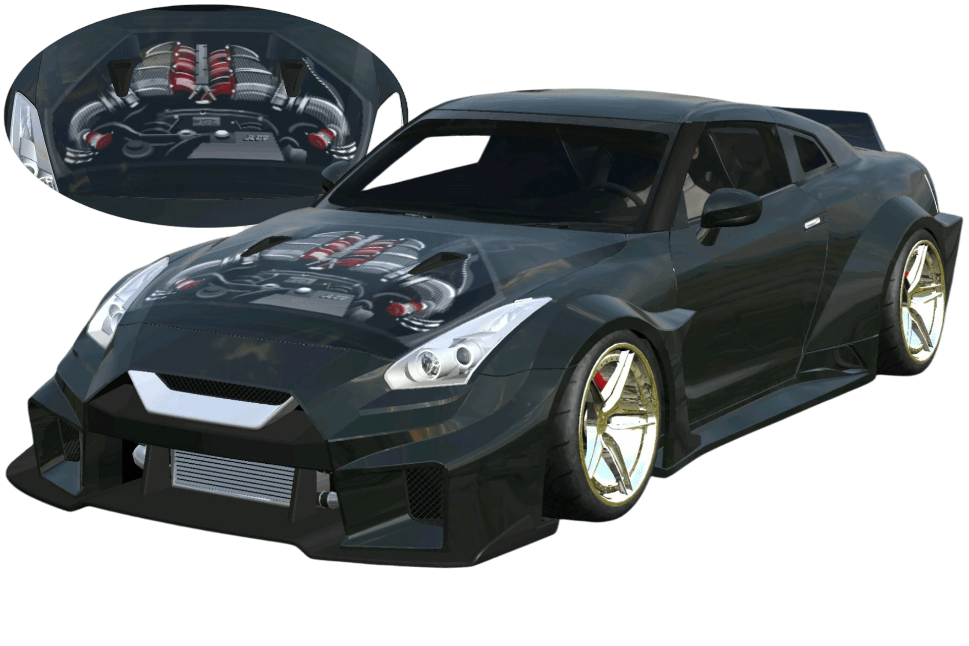 [668]Nissan GTR R35 引擎塗裝 2D立體物件 姿態趴低 日式JDM