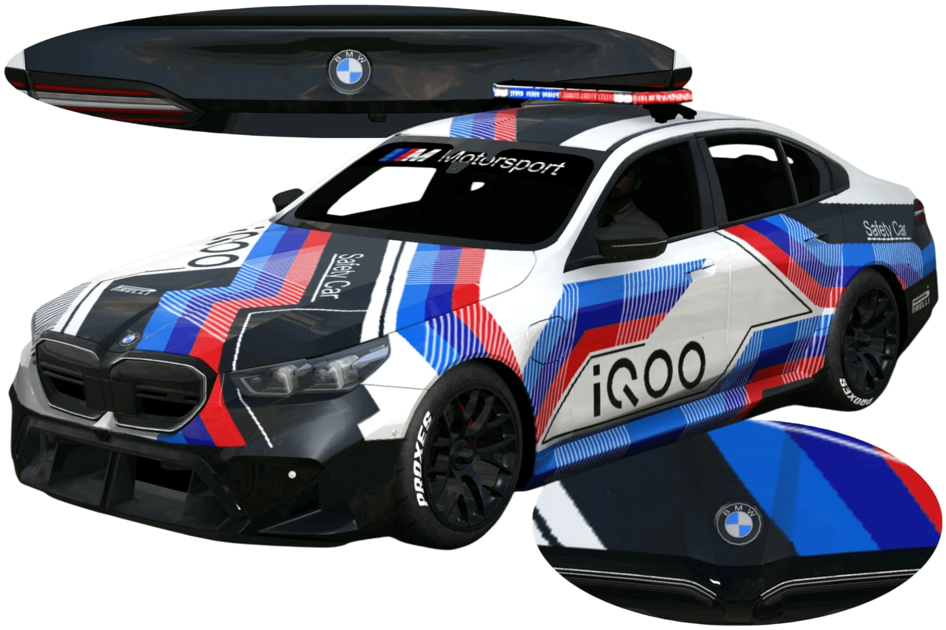 [716]BMW M5 G90 Safety Car Livery Front and Rear Badges 4KHigh-Resolution Reflective Emblem Color-Blocking Geometric 