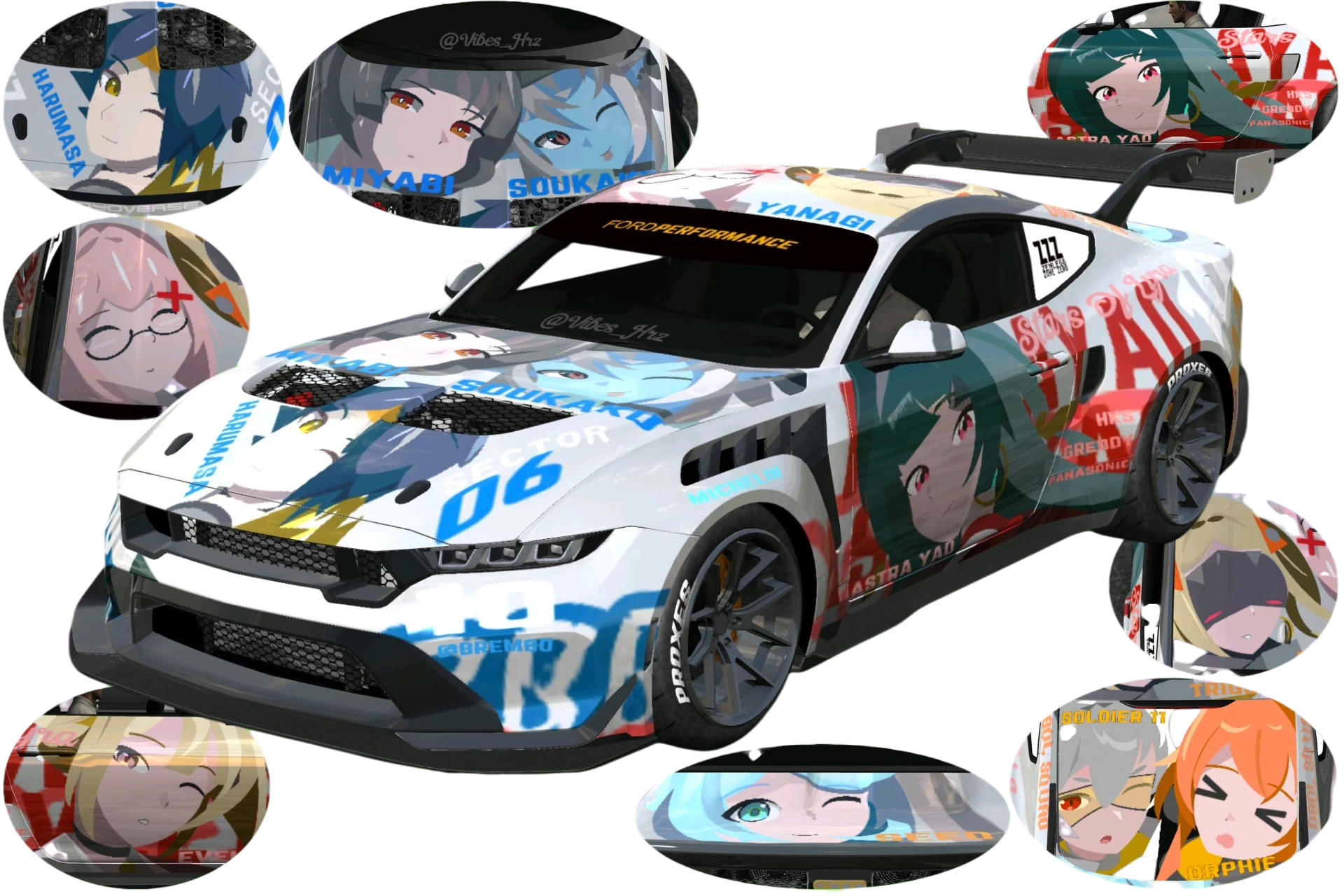 [717]Ford Mustang Dark Horse Zenless Zone Zero Six-sided Itasha Low-Stance Street Style 
