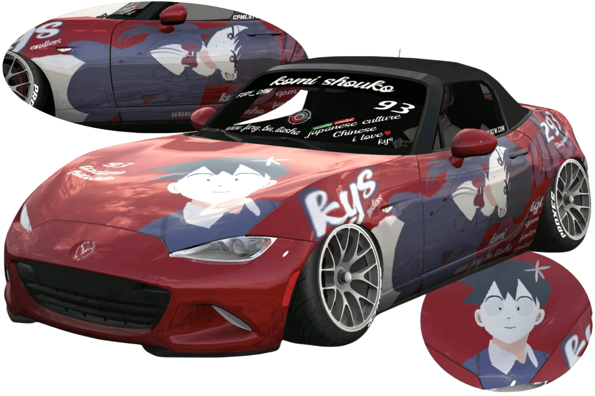 [732]Mazda MX5 Shoko Komi Tri-Side Itasha Low-Stance Street Style Japanese Style JDM Stance