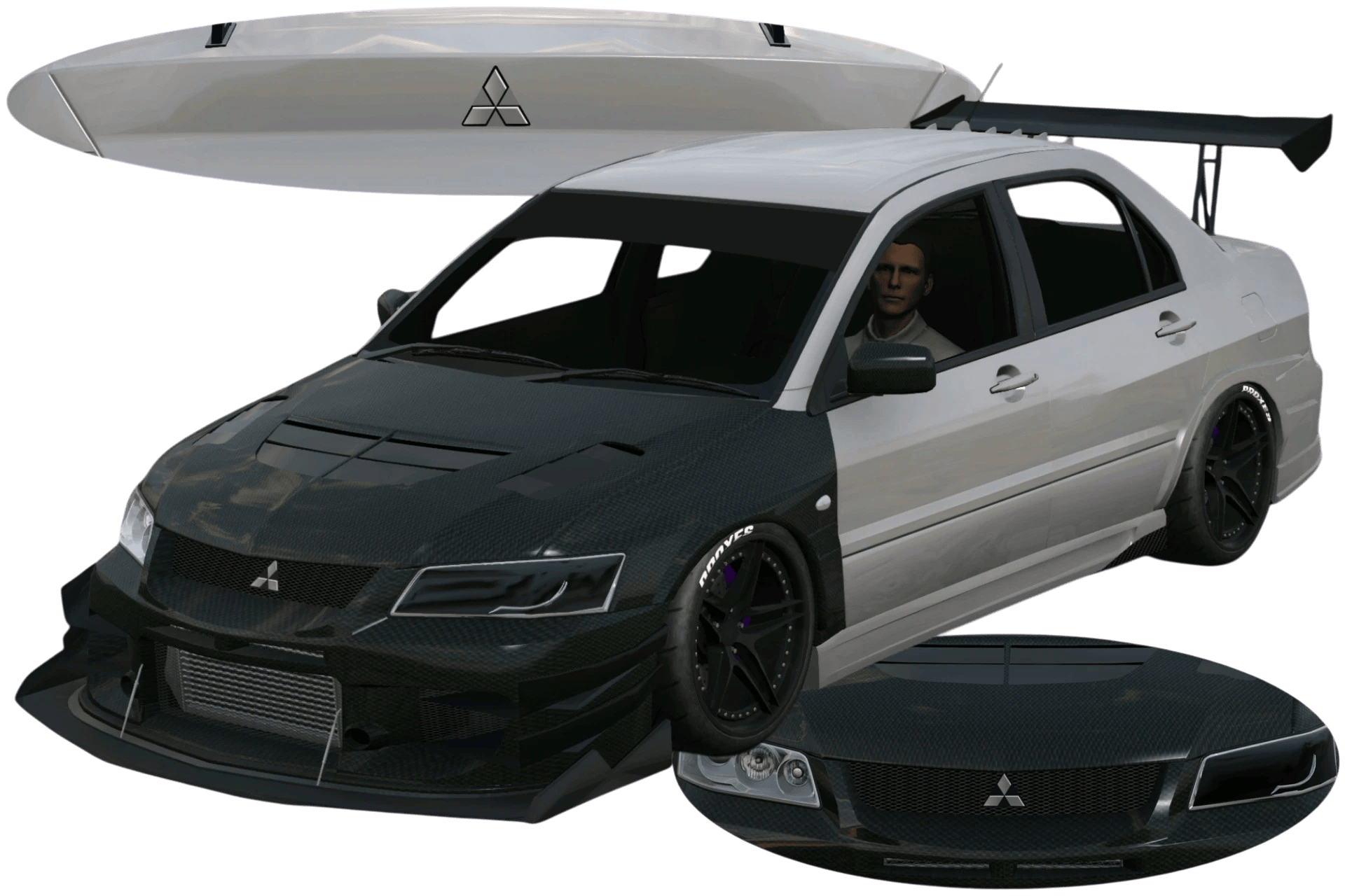 [738]Mitsubishi Lancer EVO 9 MR Kit Editor Headlight covers Front and Rear Badges Low-Stance 