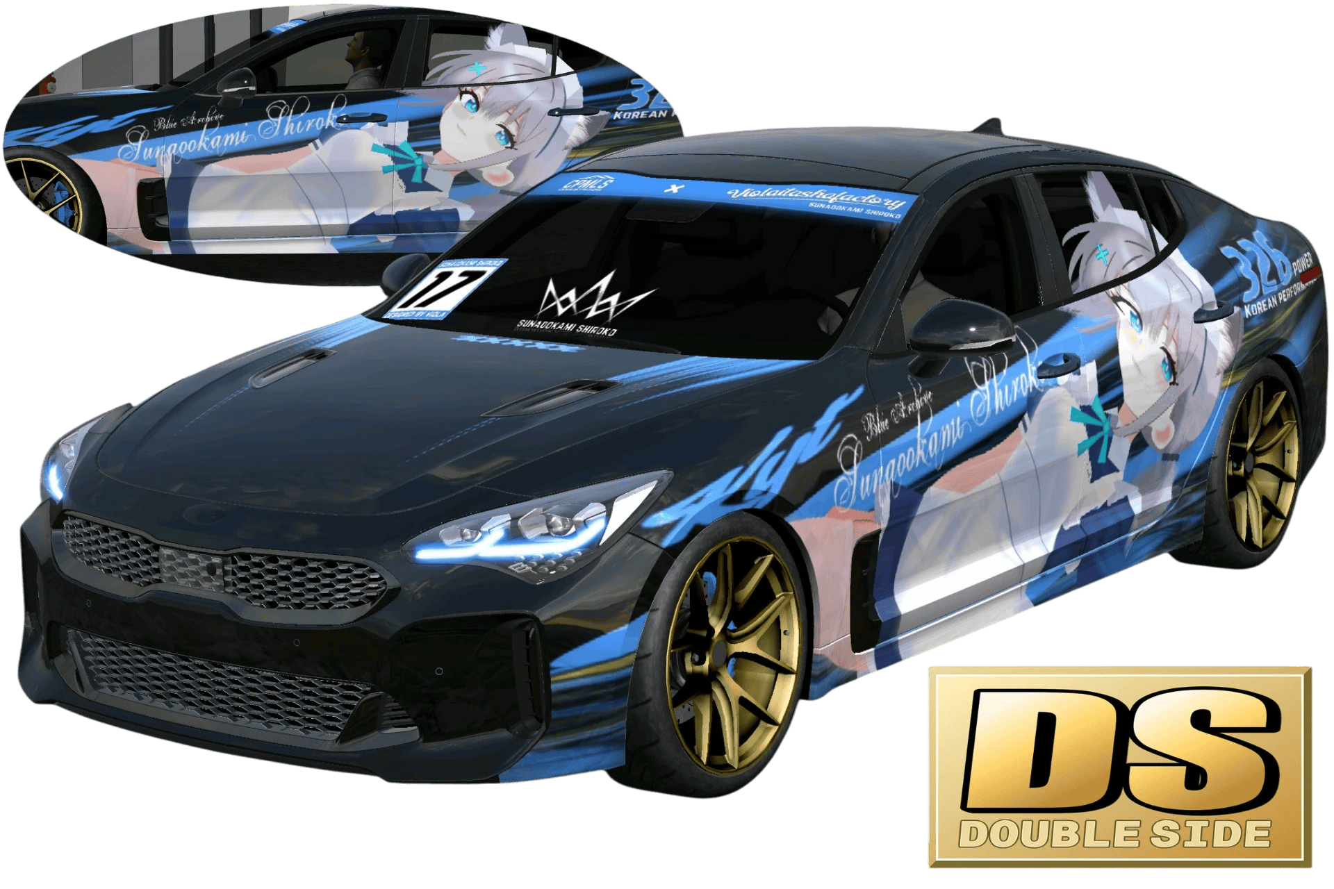 [751]KIA Stinger GT Blue Archive Shiroko Sunaookami Daul-Side Itasha Street Style gradient livery 