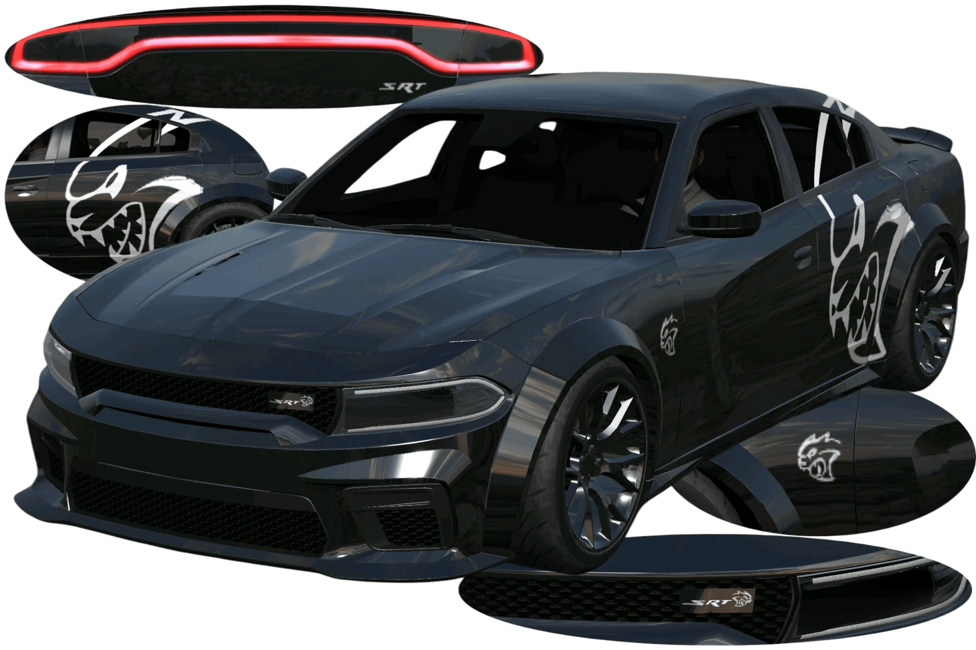 [756]Dodge Charger SRT Perfect Badge livery Front and Rear Badges Side Decal Low-Stance Street Style 