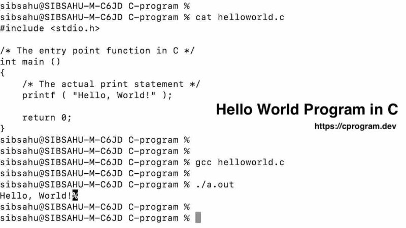 Hello World Program in C C Program.