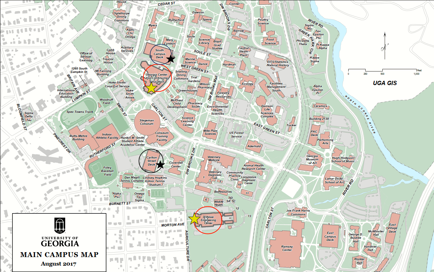 University Of Georgia Campus Map Center For Cyber Physical Systems Campus Map GA Center Hotel Driftmier 