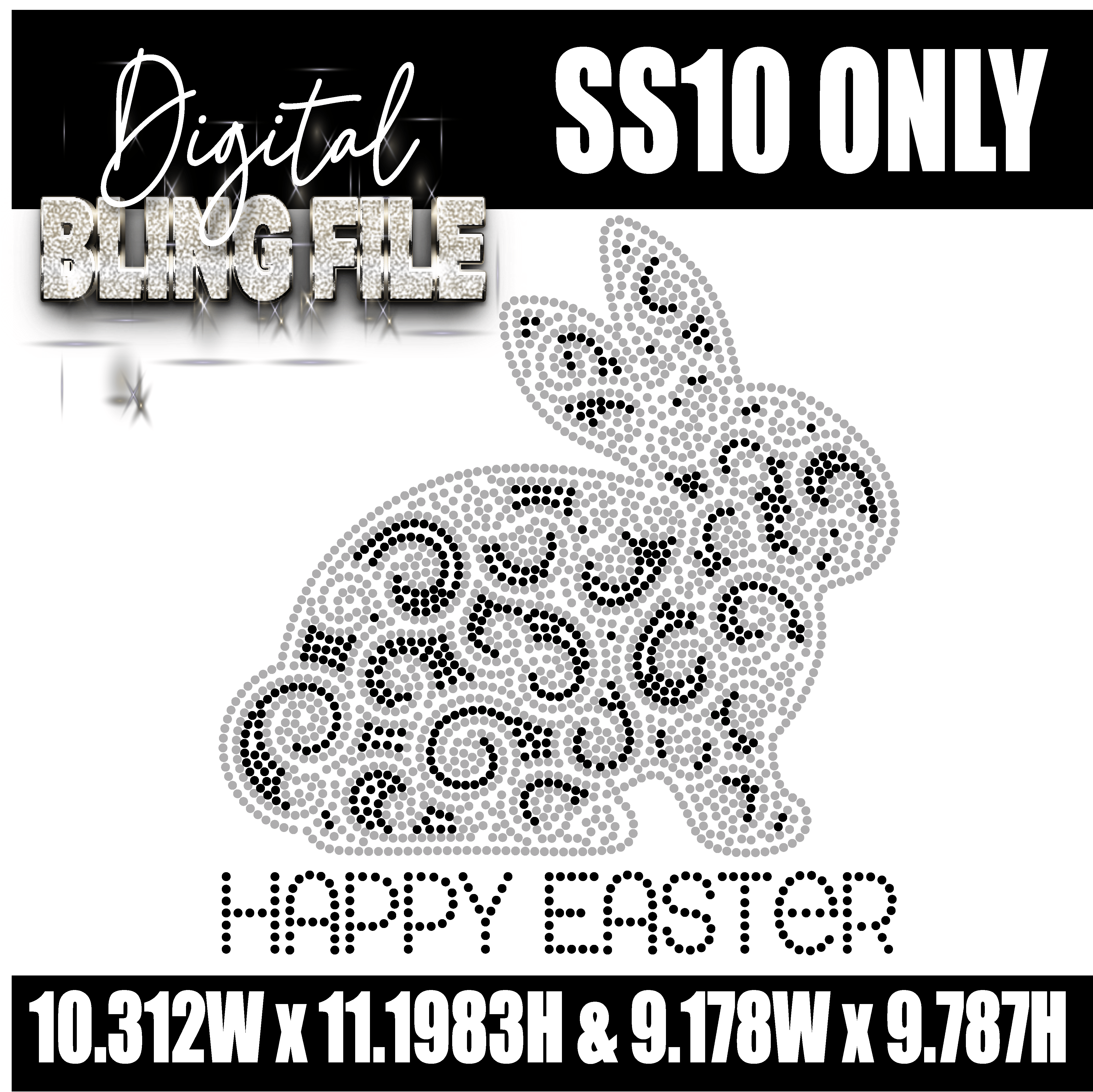 Swirly Bunny Rabbit Digital Rhinestone Template | Easter | SS10