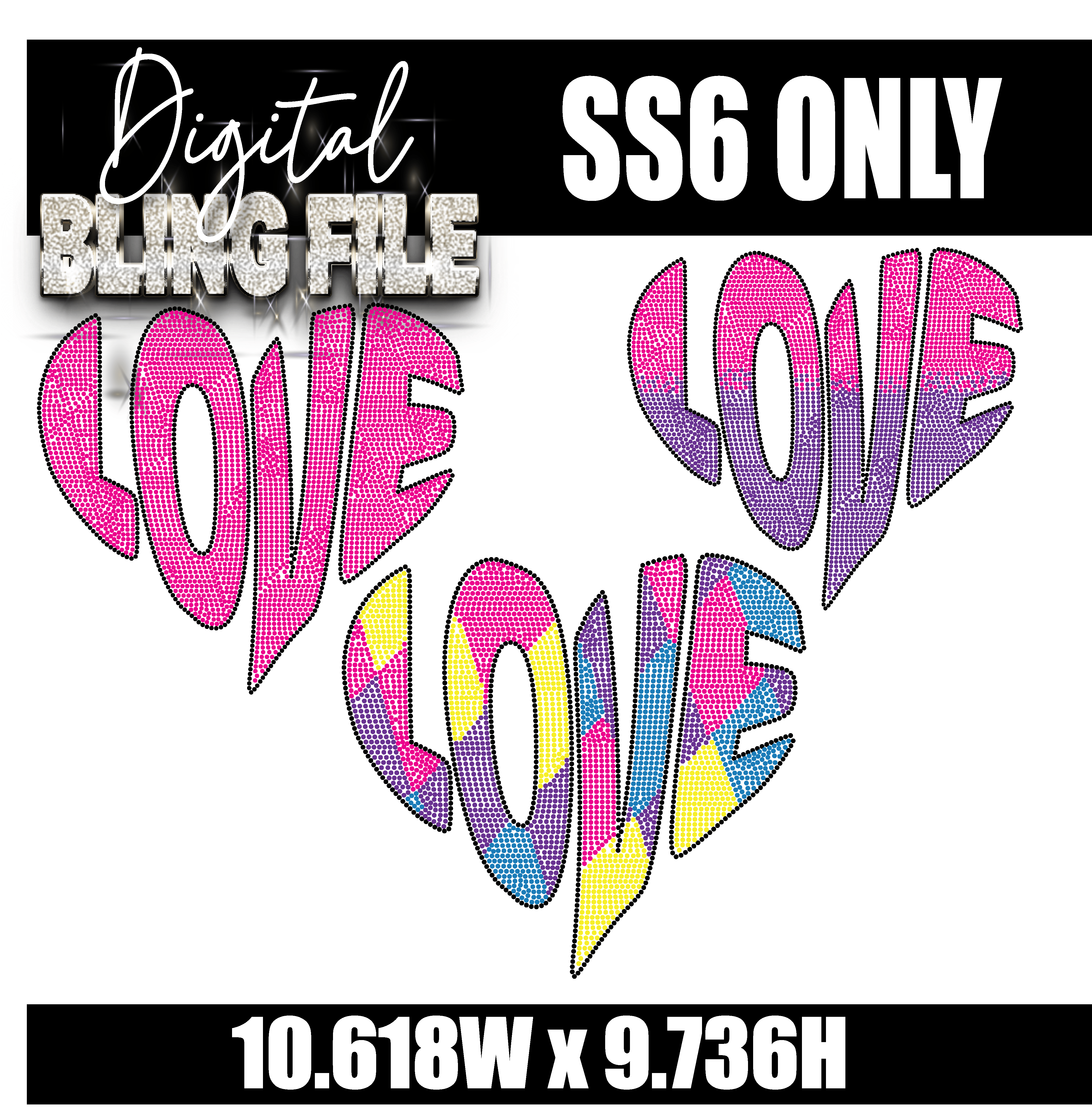 Love Heart Digital Rhinestone Template - ss6