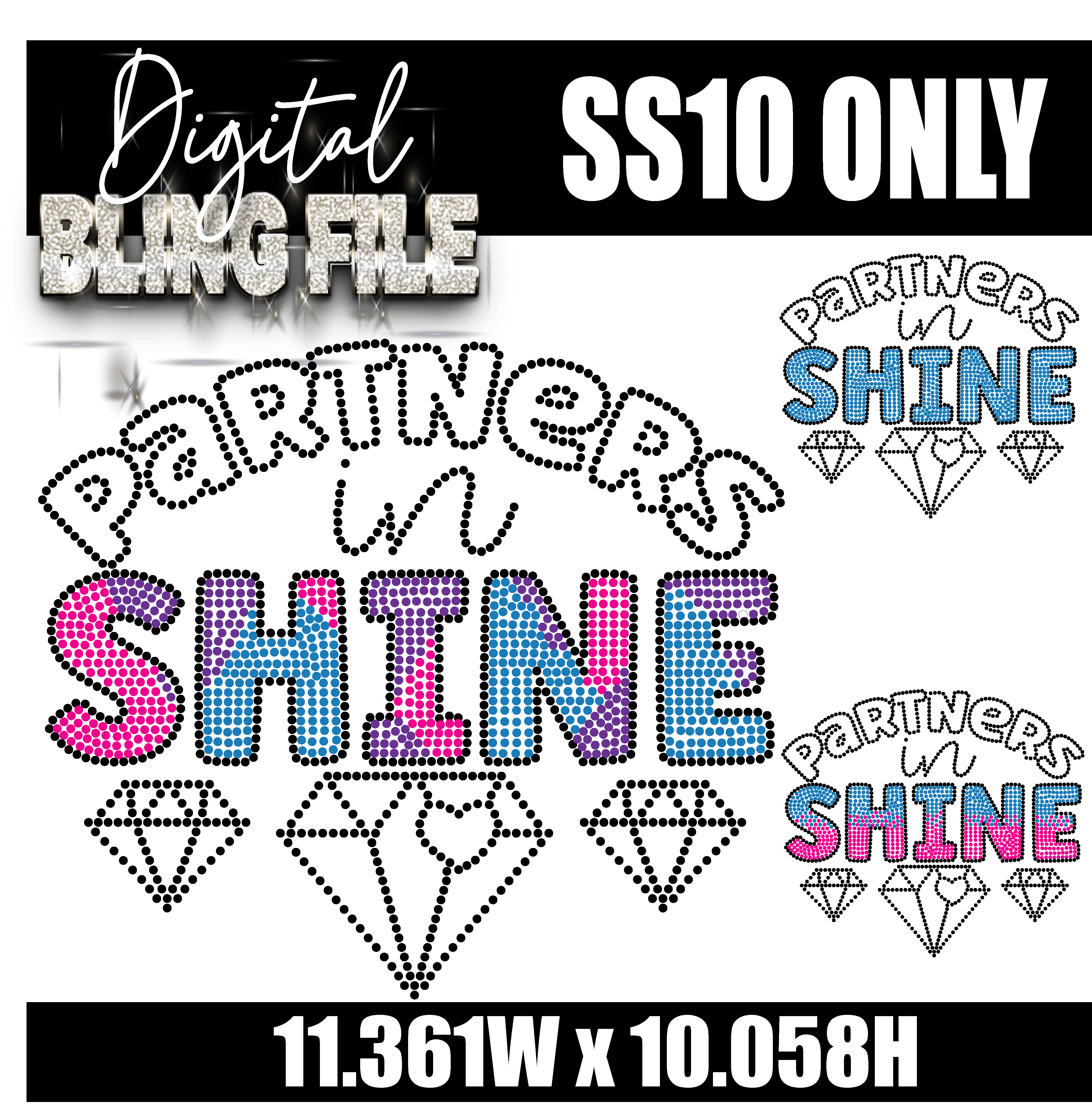 Partners In Shine Digital Rhinestone Template | SS10
